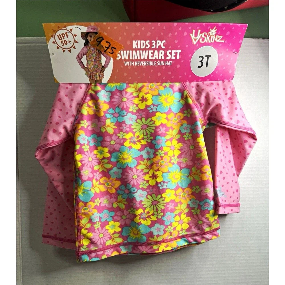 UV Skinz Girls 3-Piece Swim Set Swim Shirt UV Protection Quick Dry 3T Floral